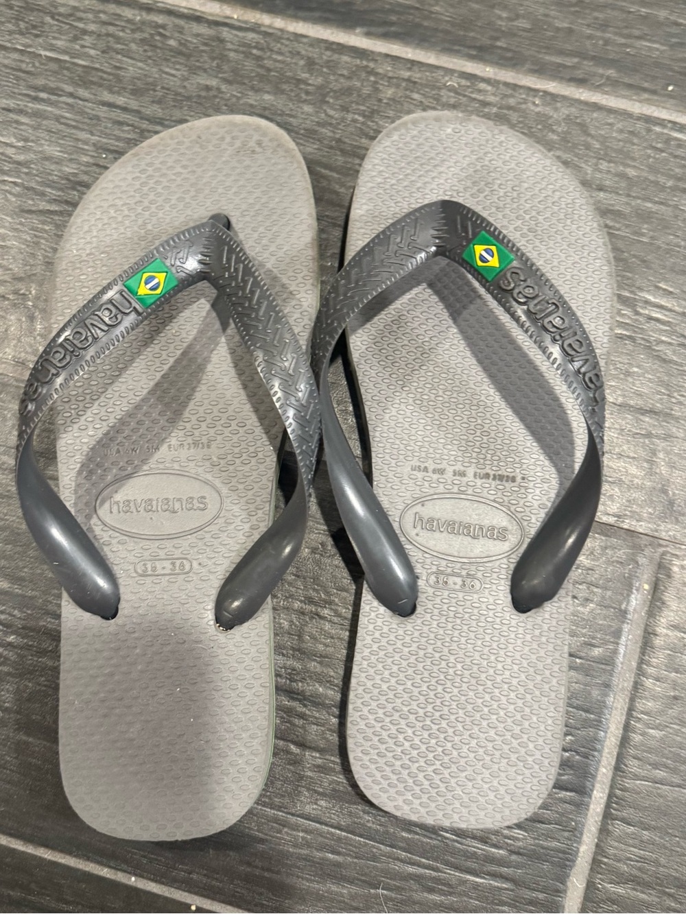 Havaianas Gray Flip Flops with Brazilian Flag Detail